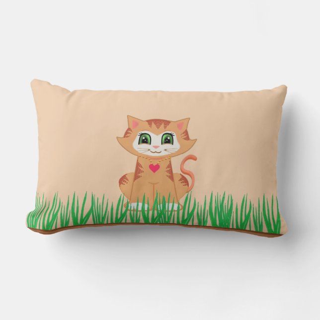 Coussin Rectangle Chaton mignon dessin animé & plante (Recto)