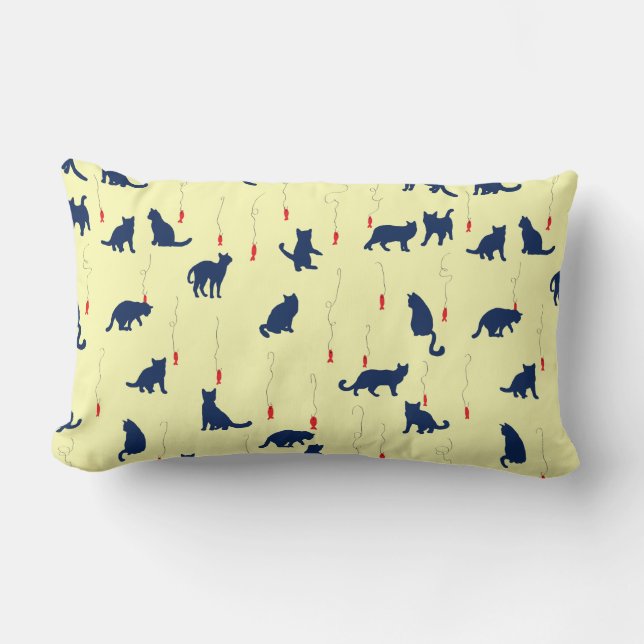 Coussin Rectangle Chatons bleus et poissons rouges (Recto)
