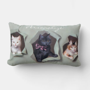 Coussin Rectangle Chatons vintage faisant irruption dans du papier c