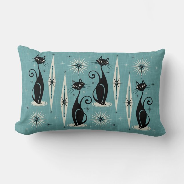 Coussin Rectangle Chats atomiques Meow Retro du milieu du siècle - B (Recto)
