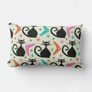 Coussin Rectangle Chats noirs atomiques de milieu de siècle avec boo