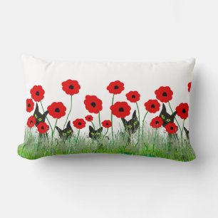Coussin Rectangle Chats noirs et pavots rouges