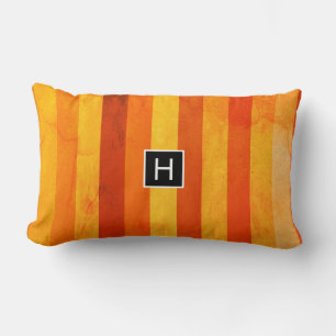 Coussin Rectangle Chaud Patiné Orange Rouge rayures Monogramme