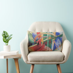 Coussin Rectangle Cheval bleu avec arc-en-ciel de Franz Marc