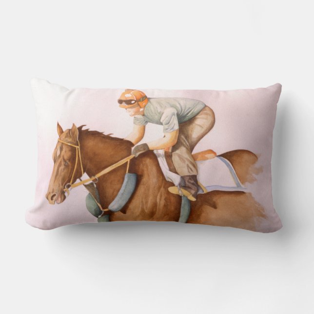 Coussin Rectangle Cheval de course et Jockey (Recto)