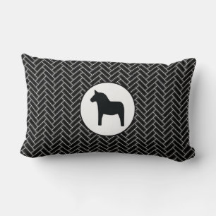 Coussin Rectangle Cheval de Dala Noir Blanc Herringbone Jeter Oreill