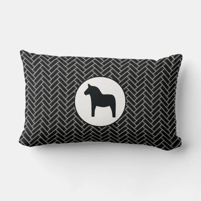 Coussin Rectangle Cheval de Dala Noir Blanc Herringbone Jeter Oreill (Verso)