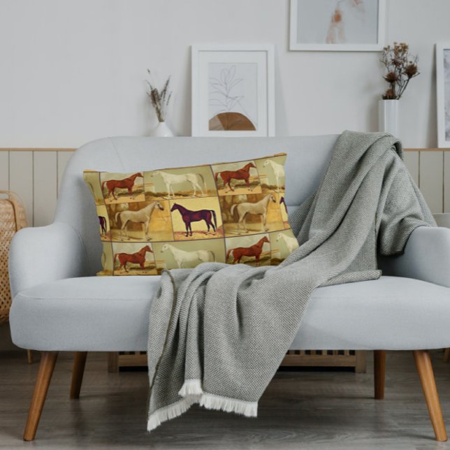 Coussin Rectangle Chevaux d'Arabie vintage - collage (Créateur téléchargé)