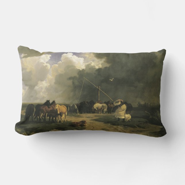 Coussin Rectangle Chevaux en orage pluviale (équine) (Recto)
