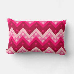Coussin Rectangle Chevron et points - bordeaux et rose