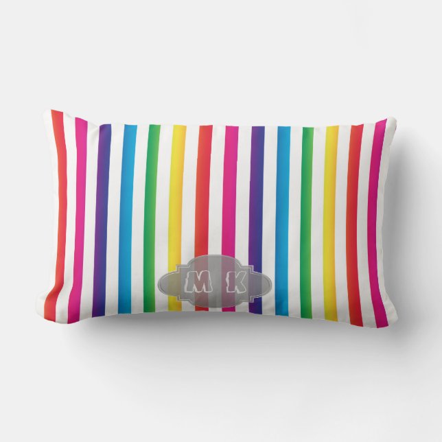 Coussin Rectangle Chic Arc en arc-en-ciel bandes Motif Monogramme pe (Recto)