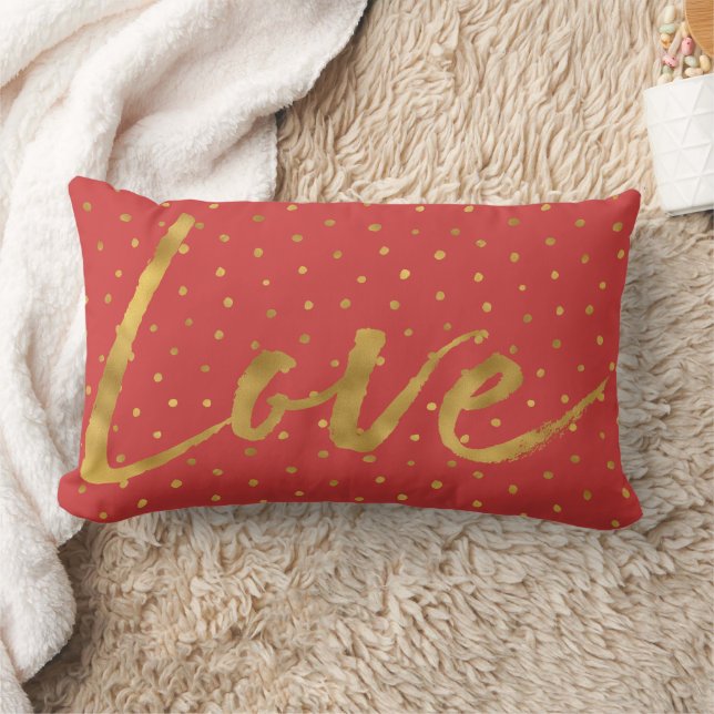 Coussin Rectangle Chic Gold Red Dots Love (Couverture)