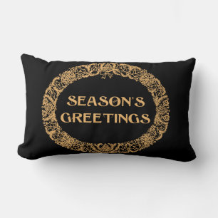 Coussin Rectangle Chic Noël Wreath Design Gold effet sur noir