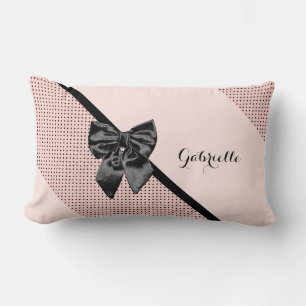 Coussin Rectangle Chic Pois rose noir Bow et nom