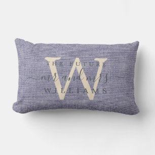 Coussin Rectangle Chic Script Futur Mr Mme Monogramme Lin Bleu