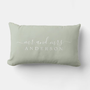 Coussin Rectangle Chic Script Mr Mme Pastel Green Monogramme nouvell