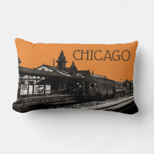 Coussin Rectangle Chicago L 1950 Watercolor Sepia Photograph