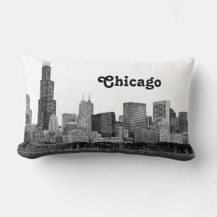 Coussin Rectangle Chicago Skyline Etché