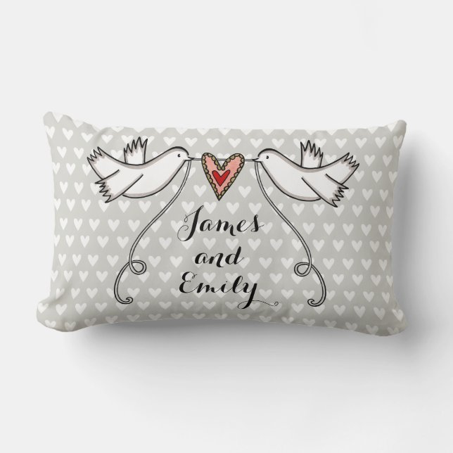 Coussin Rectangle Chien cadeau Mariage Doves blanches personnalisées (Recto)