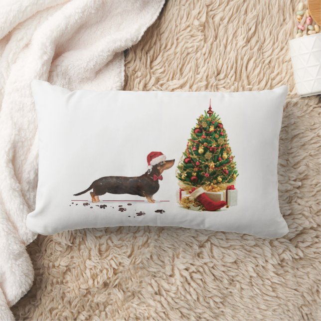Coussin Rectangle Chien de Noël noir et Tan Dachshund drôle (Couverture)