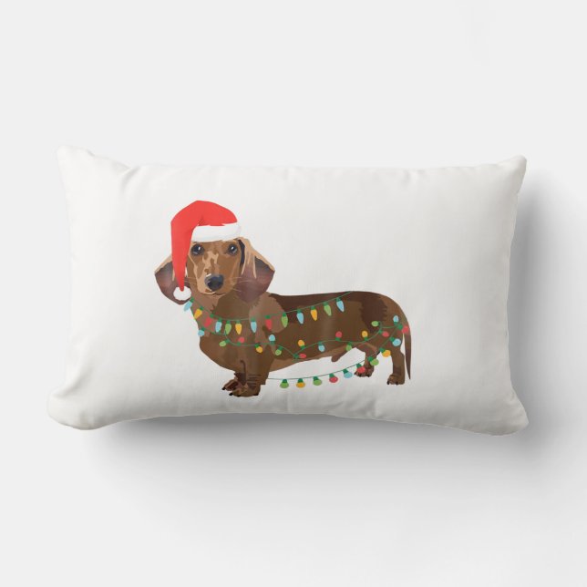 Coussin Rectangle Chien père Noël Dachshund Tangé Dans La Lumière De (Recto)
