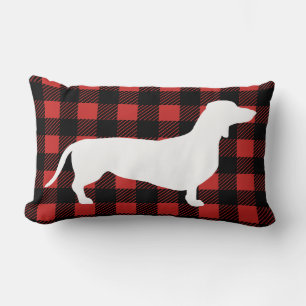 Coussin Rectangle Chien rustique Dachshund et Buffalo Check Plaid