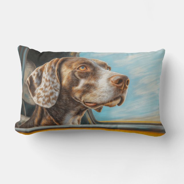 Coussin Rectangle Chien tacheté sur une voiture Aventure Art Imprime (Recto)