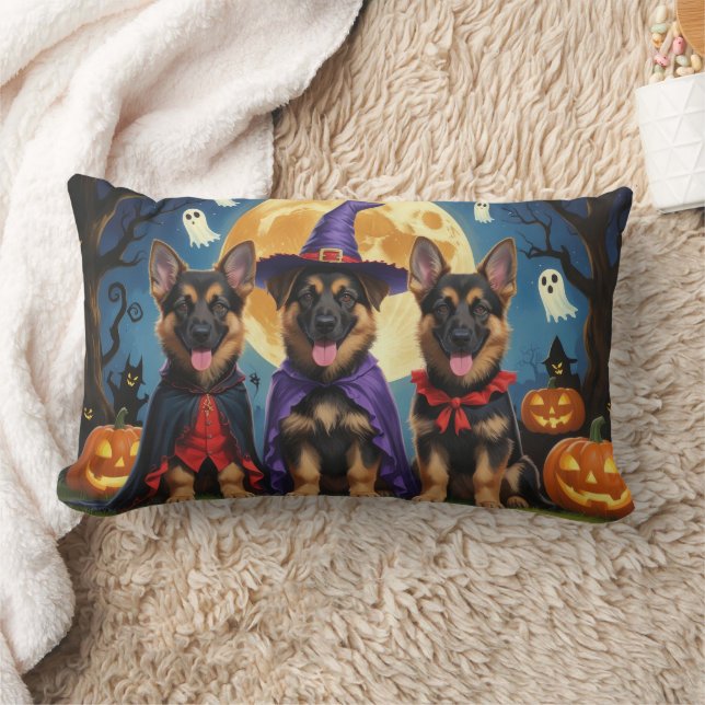 Coussin Rectangle Chiens bergers allemands Citrouille Halloween drôl (Couverture)