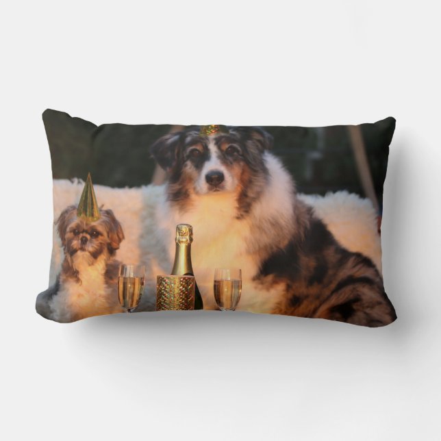 Coussin Rectangle Chiens célébrant le Nouvel An (Recto)