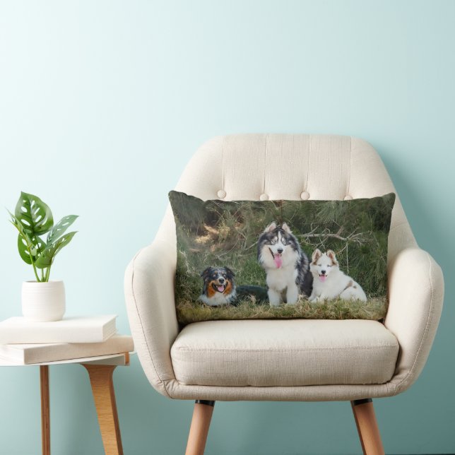 Coussin Rectangle Chiens dans la prairie Custom 2 Photos (Chaise)