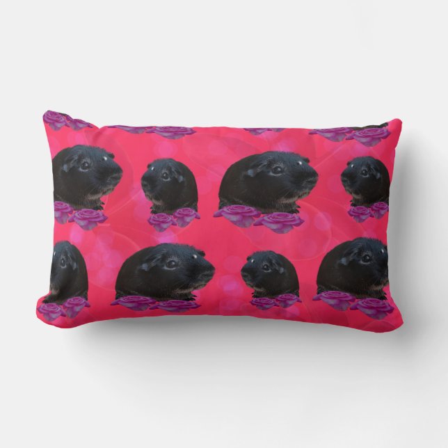 Coussin Rectangle Chiens De Guinée Noire Sur Roses Roses Roses Roses (Recto)