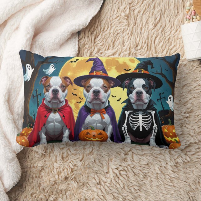 Coussin Rectangle Chiens de Pitbull Citrouille Halloween drôle (Couverture)
