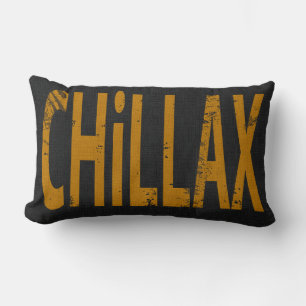 Coussin Rectangle Chillax Planche à Roulettes Typographie Noir Jaune