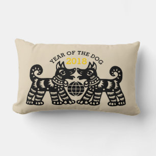 Coussin Rectangle Chine Papercut Earth Dog Année 2018 Lumbar P