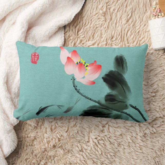 Coussin Rectangle Chinoiserie Poisson à fleurs Lotus à l'eau libre (Couverture)
