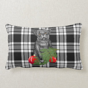 Coussin Rectangle Chiot noir de Noël de carlin