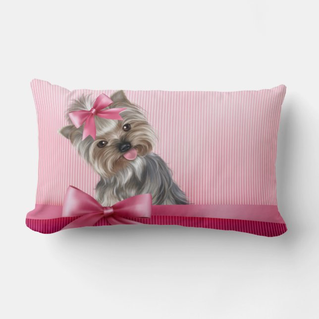Coussin Rectangle Chiot rose de princesse Yorkie de Yorkshire (Recto)