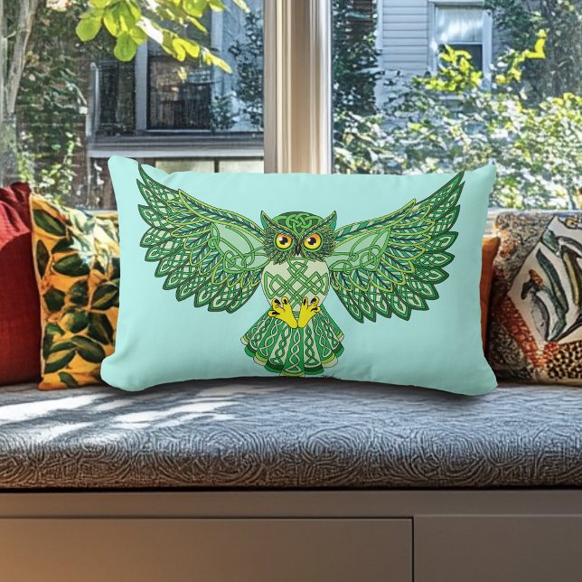 Coussin Rectangle Chouette de vol Celtic Green (Créateur téléchargé)