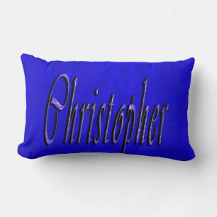 Coussin Rectangle Christopher, Nom, Logo, Sur La Mosaïque Bleue,