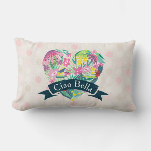 Coussin Rectangle Ciao Bella Cute Fleur de cœur sur Cercles Roses