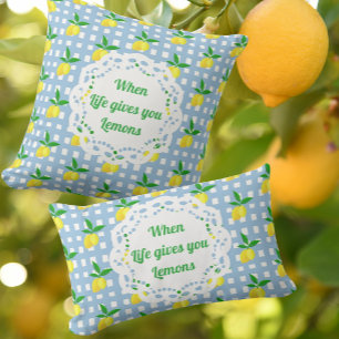 Coussin Rectangle Citrons jaunes customisés Blanc Bleu Chèque