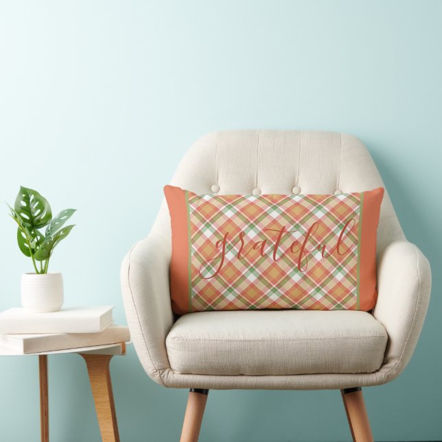 Coussin Rectangle Citrouille classique Orange Autumn Green Tartan Mo (Chaise)