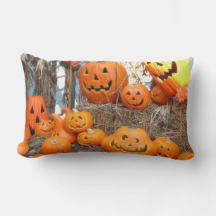 Coussin Rectangle Citrouille halloween Jack-o'-lantern orange citrou