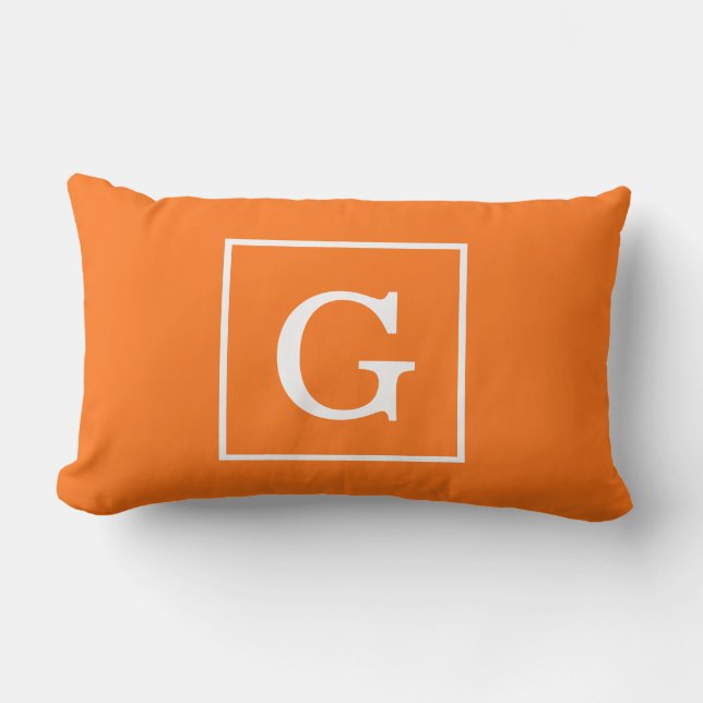 Coussin Rectangle Citrouille Orange Blanc encadré Monogramme initial (Recto)