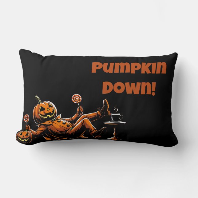 Coussin Rectangle Citrouille vers le bas - Halloween Jack-O’-Lantern (Recto)