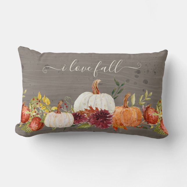 Coussin Rectangle Citrouilles d'automne Bourgogne Floral Country Gre (Recto)