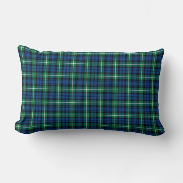 Coussin Rectangle Clan Lamont Tartan Royal Blue et Green Plaid (Recto)