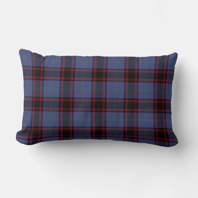 Coussin Rectangle Clan Rutherford Tartan Royal Blue et Black Plaid (Recto)