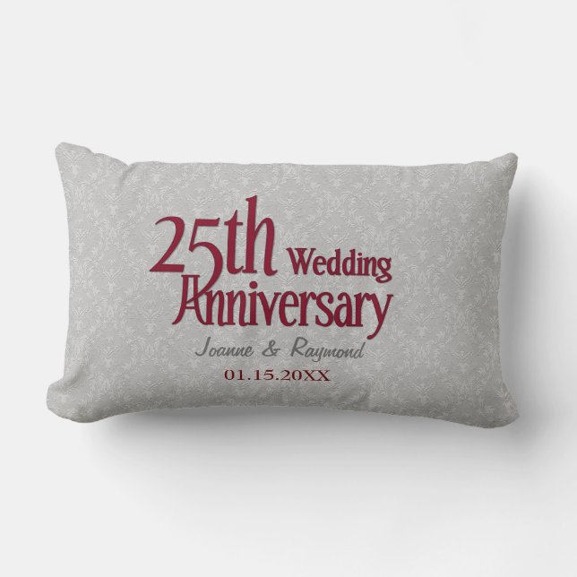 Coussin Rectangle Classic Silver Damask 25e anniversaire Mariage (Recto)