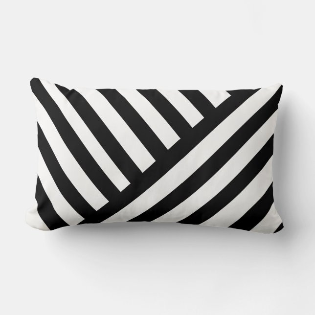 Coussin Rectangle Classic Stripes Diagonal Noir sur Blanc. (Recto)